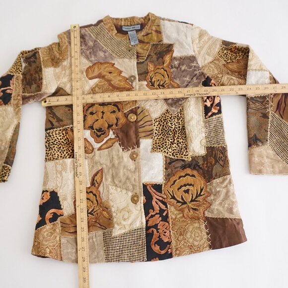 VTG Indigo Moon Patchwork Embroidered Jacket Boho Eclectic Grandpa Cabincore M - Picture 3 of 9